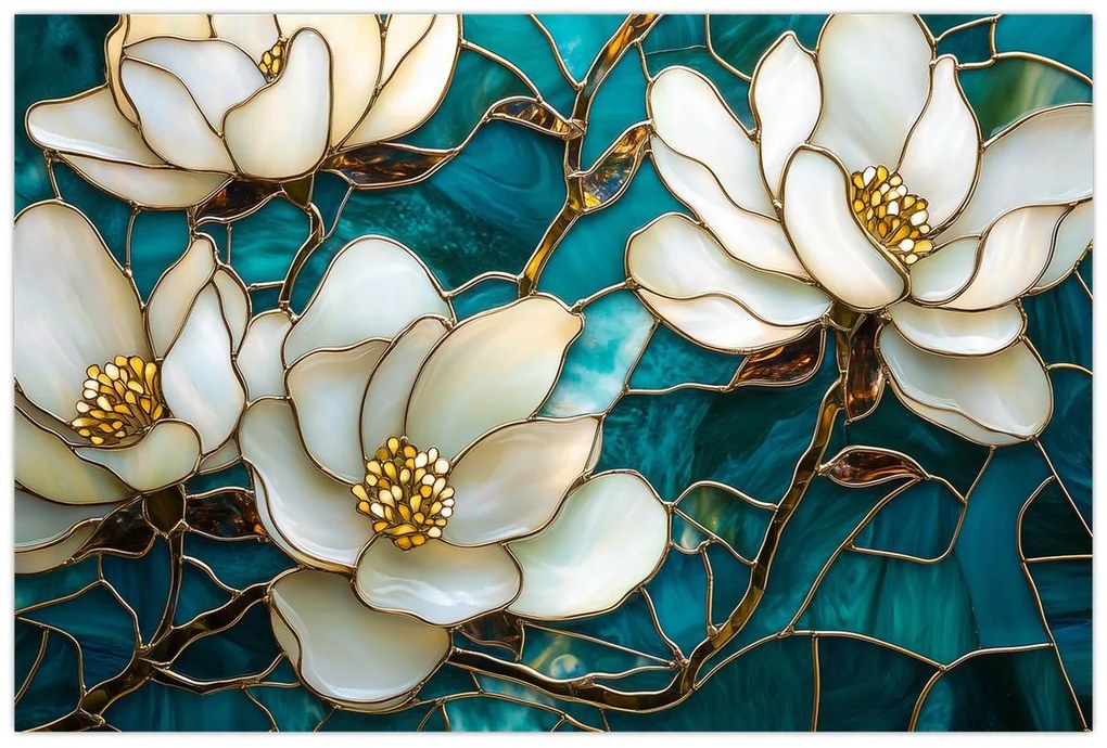 Kép - Ólomüveg magnóliával (90x60 cm)
