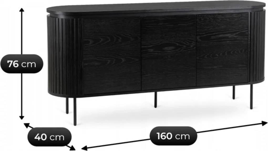 Komód 160 cm, háromajtós kivitelben, fekete színben BECK