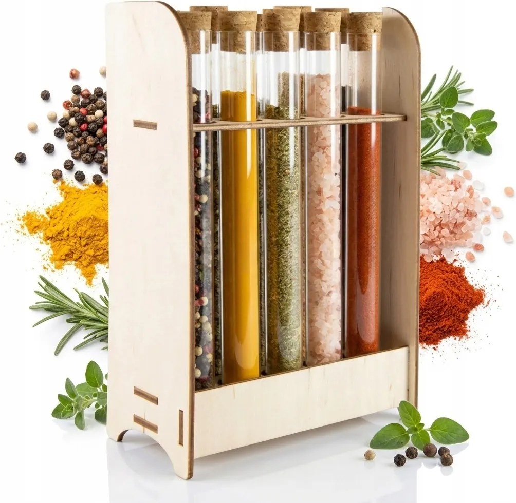 Fűszertartó szett 10 db-os Üveg fiolák Fűszernövénytartó Állványon Teák Esküvő