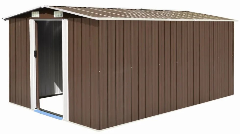 barna fém kerti fészer 257 x 392 x 181 cm