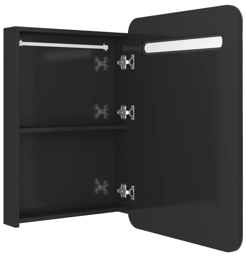 fényes fekete LED-es tükrös fürdőszobaszekrény 60 x 13 x 70 cm