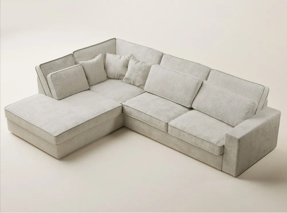 Szürkésbézs zsenília sarokkanapé (bal oldali-L alakú) Kirou – Maison de Rêve