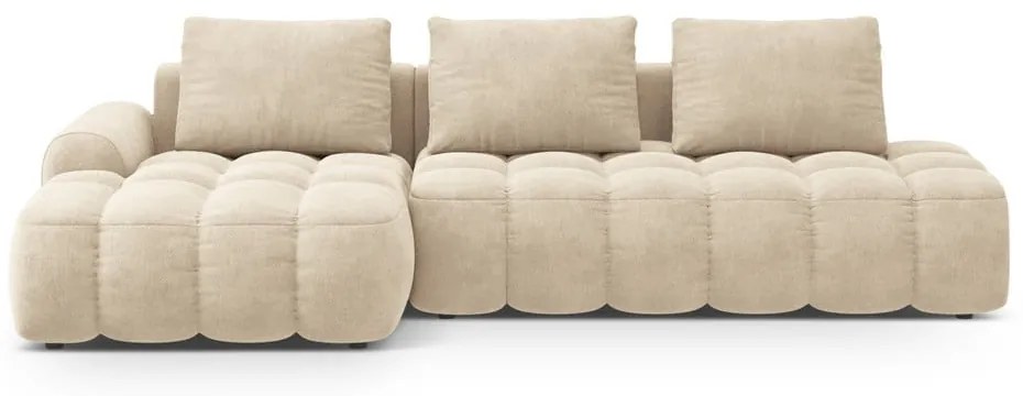 Bézs bársony kinyitható-tárolóhelyes sarokkanapé (bal oldali-heverő résszel) Linz – Cosmopolitan Design