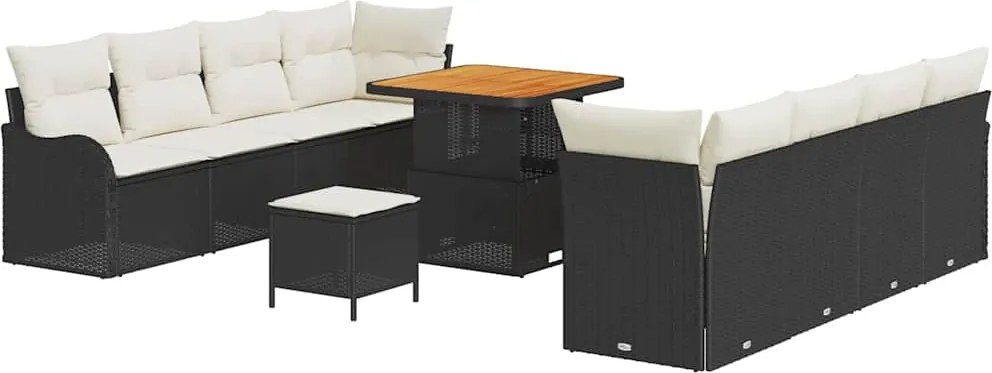 vidaXL Kerti Kanapé Szett párnával 11 pcs Fekete polirattan