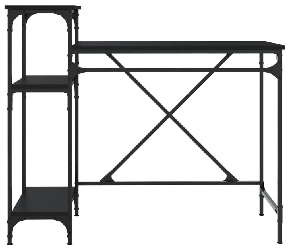 fekete szerelt fa és vas íróasztal polcokkal 105x50x90 cm