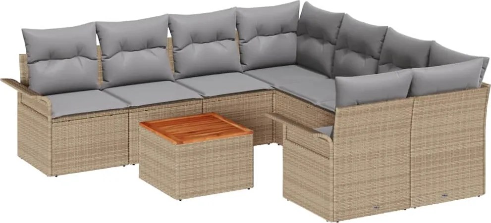 vidaXL Kerti Kanapé Szett 9 pcs Beige és Világosszürke polirattan