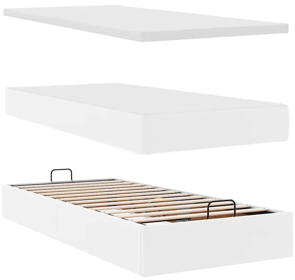 fehér műbőr ottomán ágy matraccal 100x200cm