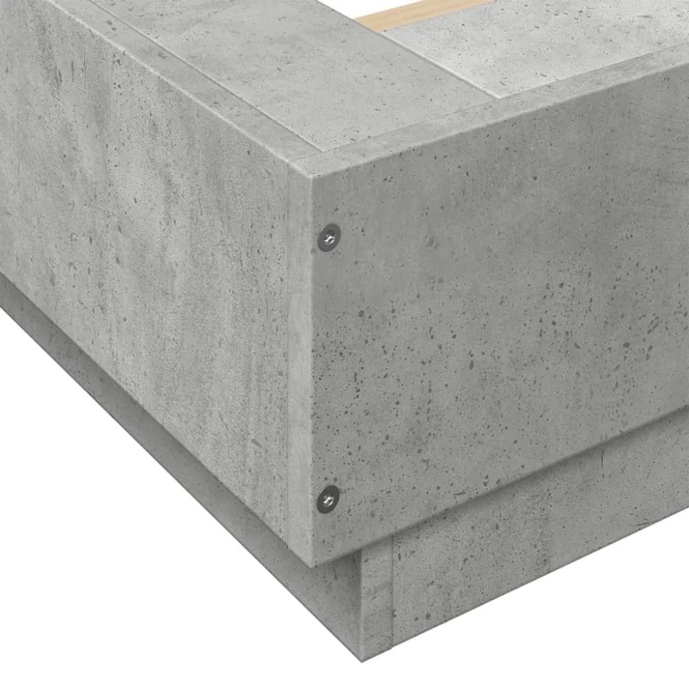 betonszürke szerelt fa ágykeret LED-del 135 x 190 cm
