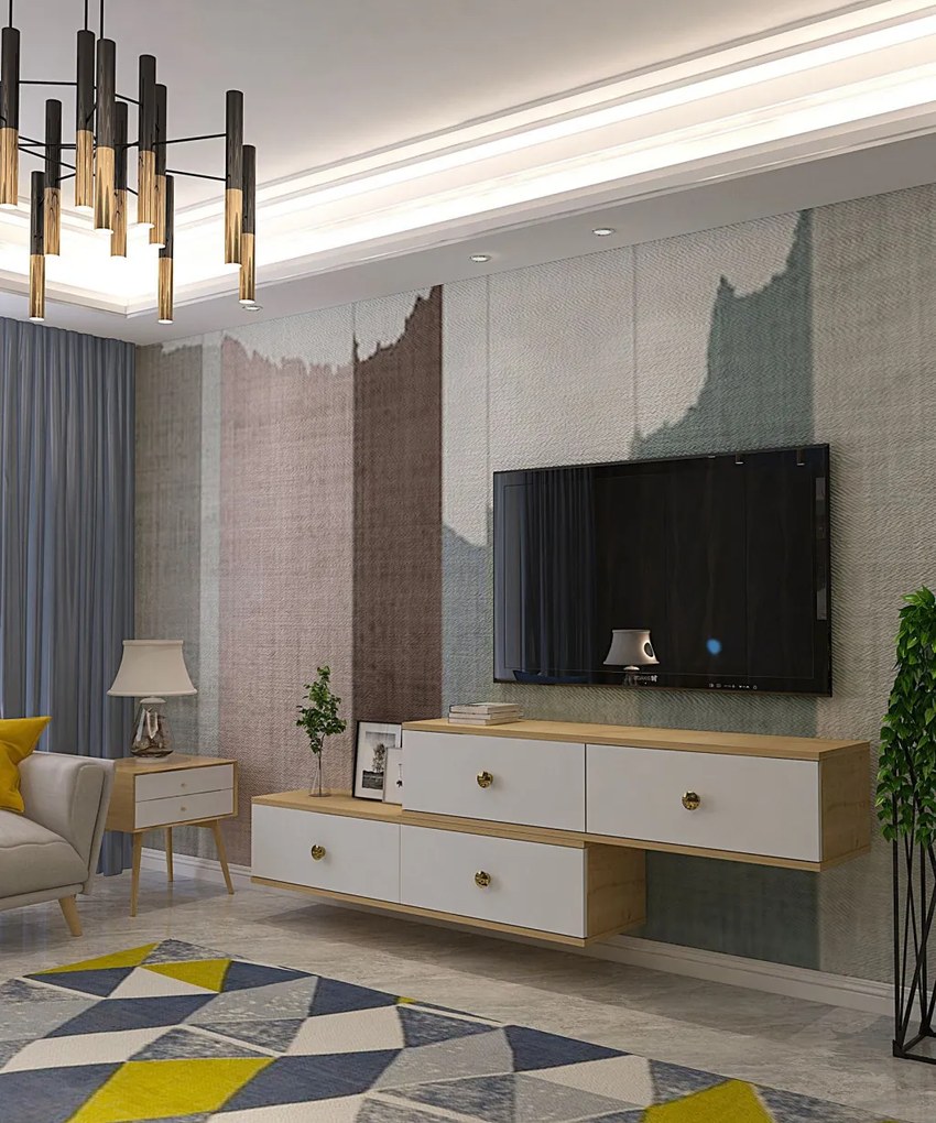Zuzu TV-állvány, zafír tölgy-fehér, 120 cm – TR555CHM1112