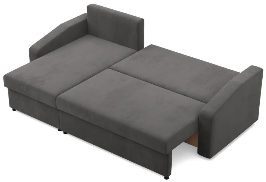 Zeus sarokkanapé, 1 ágyneműtartóval, döntött kartámasz, szövet anyag, univerzális oldal, hab töltet, szürke