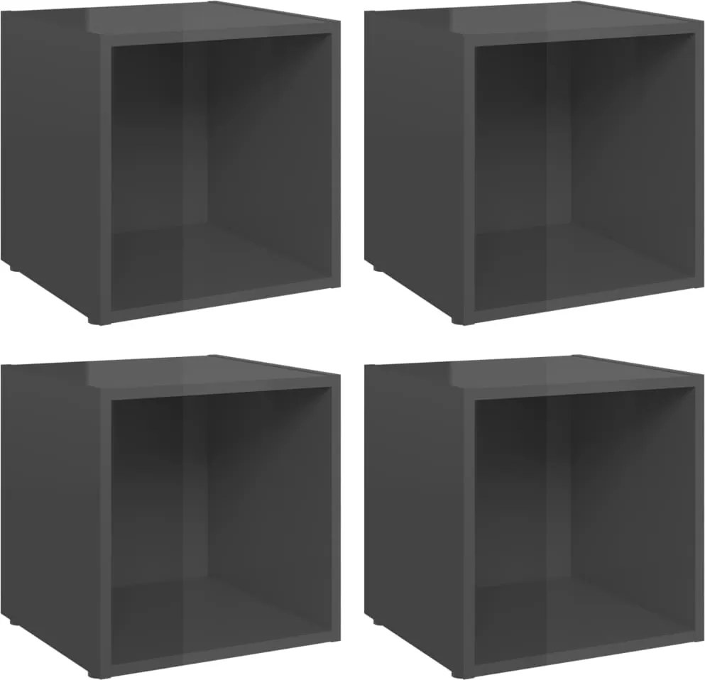 vidaXL 4 db magasfényű szürke szerelt fa TV-szekrény 37 x 35 x 37 cm