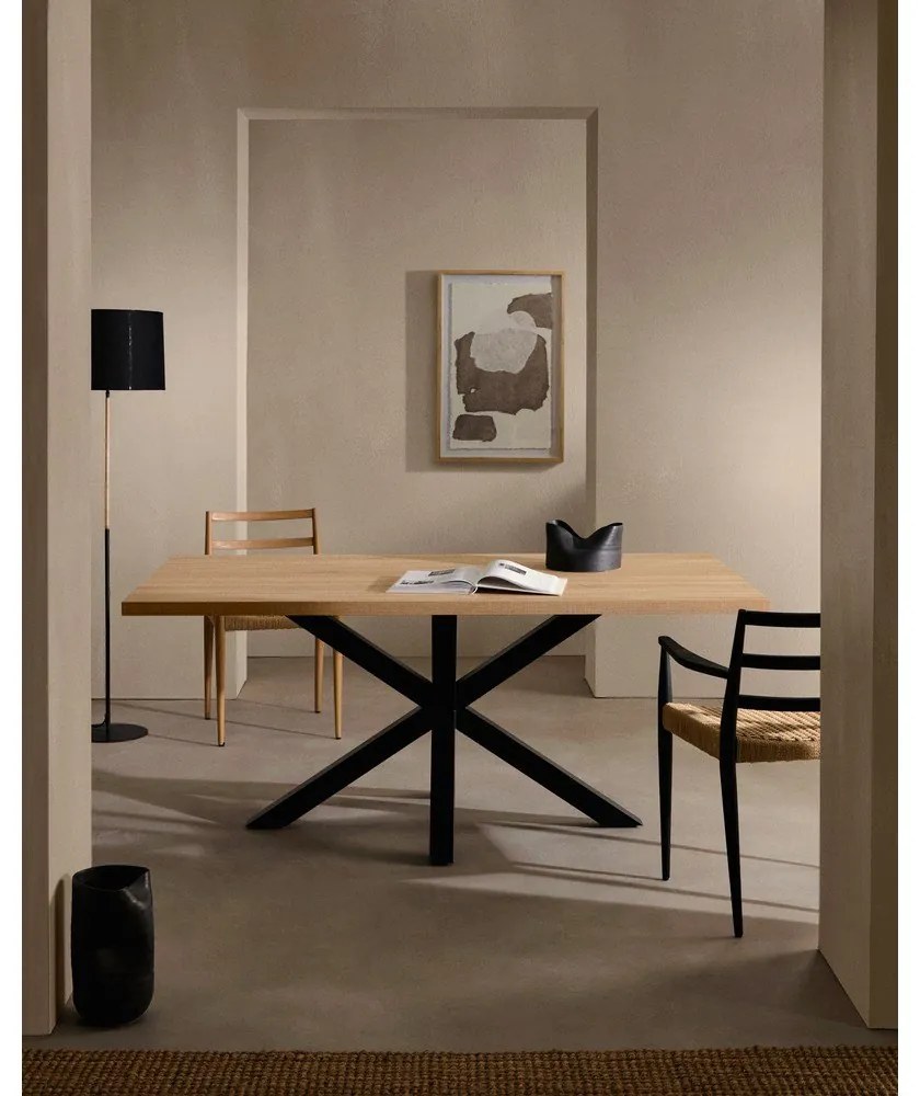 Étkezőasztal tölgyfa dekorral, 200 x 100 cm - Kave Home