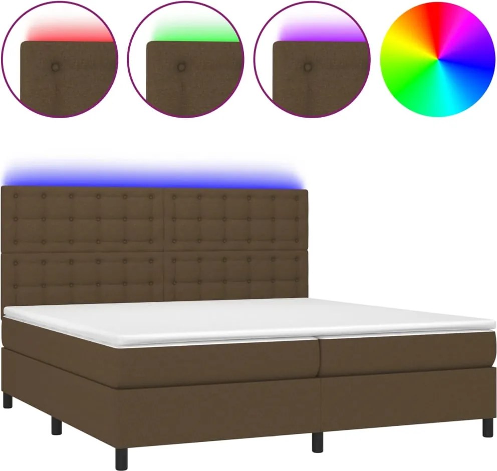 vidaXL barna szövet rugós és LED-es ágy matraccal 200x200 cm
