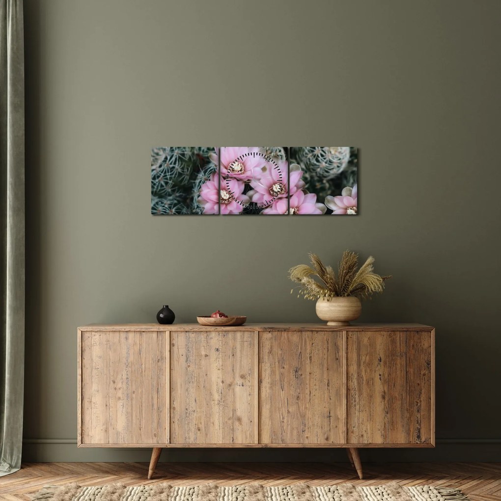 Kaktusz virágának képe (órával) (90x30 cm)