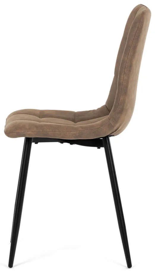 Scaun de sufragerie, material vintage maro, picioare metalice negre
