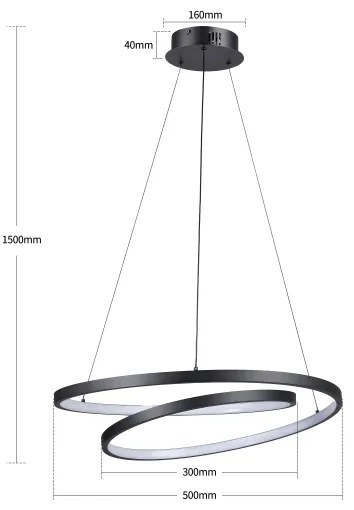 Brilagi-LED Dimmelhető kábeles csillár TWISTER LED/48W/230V átm. 50 cm fekete + távirányító