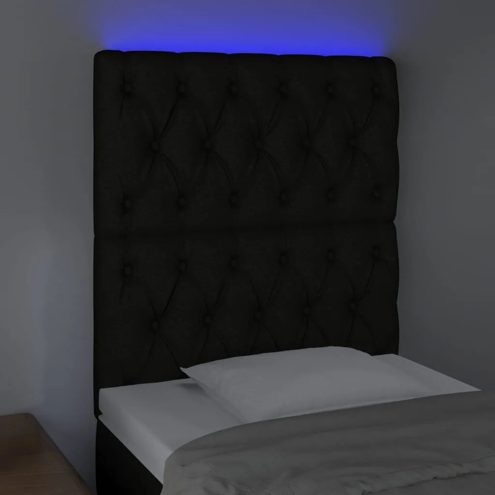 fekete szövet LED-es fejtámla 80x7x118/128 cm