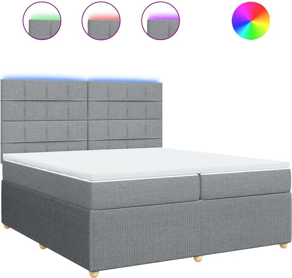 vidaXL világosszürke szövet rugós ágy matraccal 200 x 200 cm