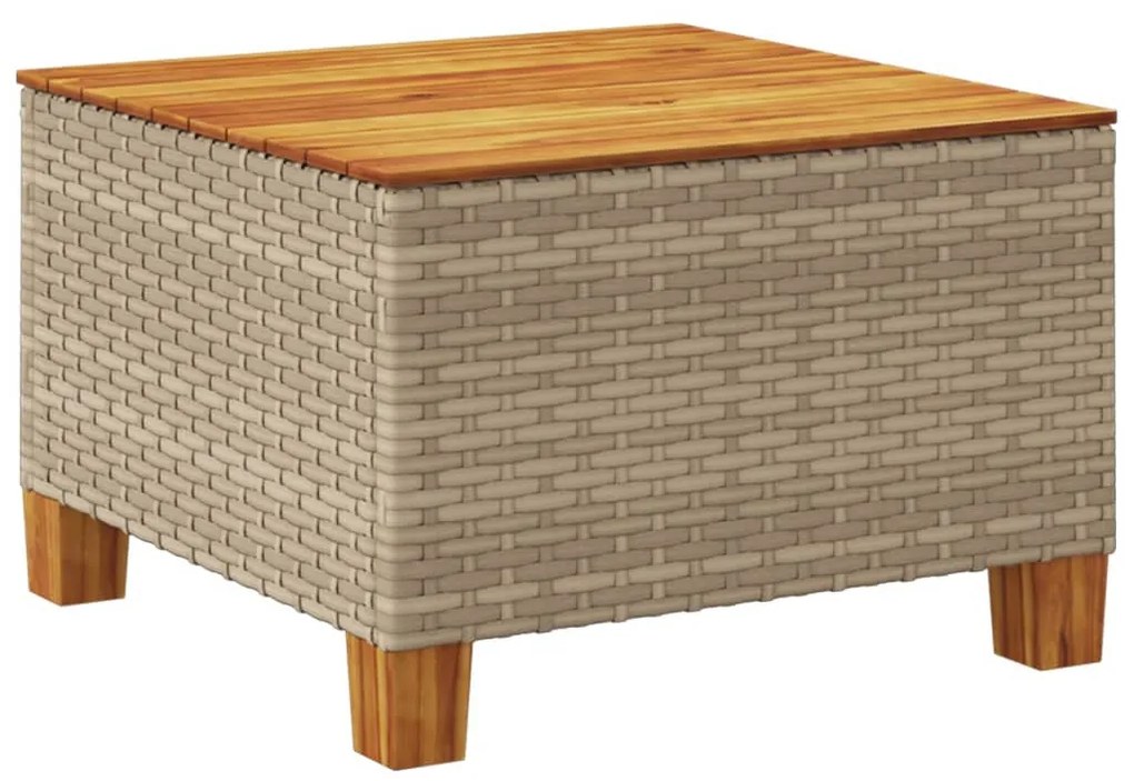 bézs polyrattan és akácfa kerti asztal 55 x 55 x 36 cm