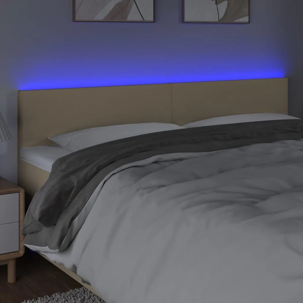 krémszínű szövet LED-es fejtámla 160x5x78/88 cm