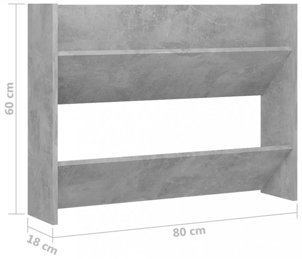 2 db betonszürke forgácslap fali cipősszekrény 80 x 18 x 60 cm