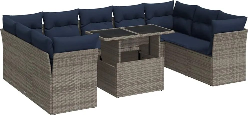 vidaXL 10 részes szürke polyrattan akácfa kerti ülőgarnitúra párnákkal