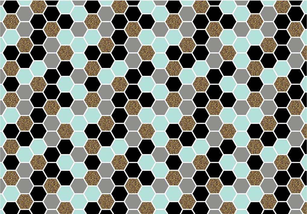 Tapéta Arany Hatszögek Geometrikus Absztrakt Falra 200x140 +ragasztó