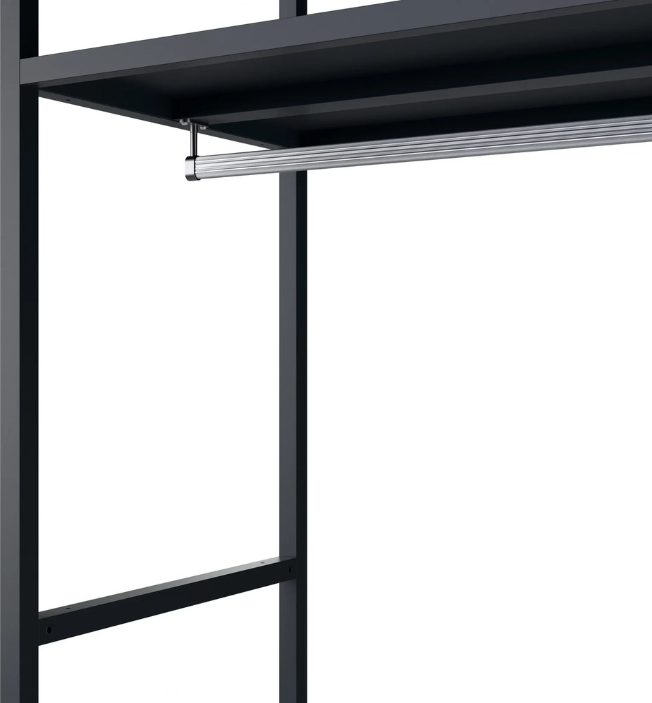 Irodai polc nyitott ruhaakasztó rúddal, recepcióra és váróterembe, fém, antracit/dió, 800x2200x400 mm: ARIEL Eco Design