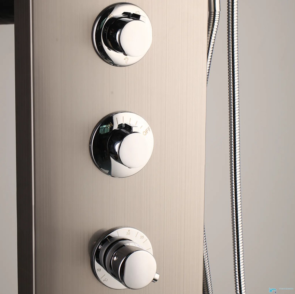 Zuhanypanel EYN TP1912L termosztáttal és masszázsfúvókákkal, falon kívüli kivitelben, többféle felülettel — Sarok