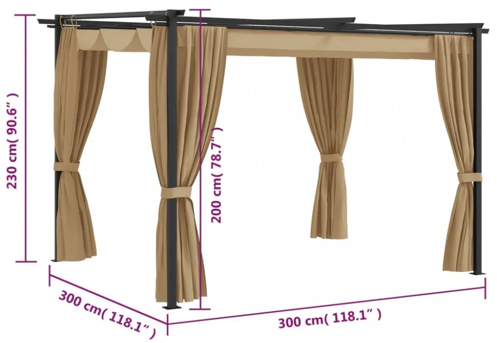 tópszínű acél pavilon függönyökkel 3 x 3 m