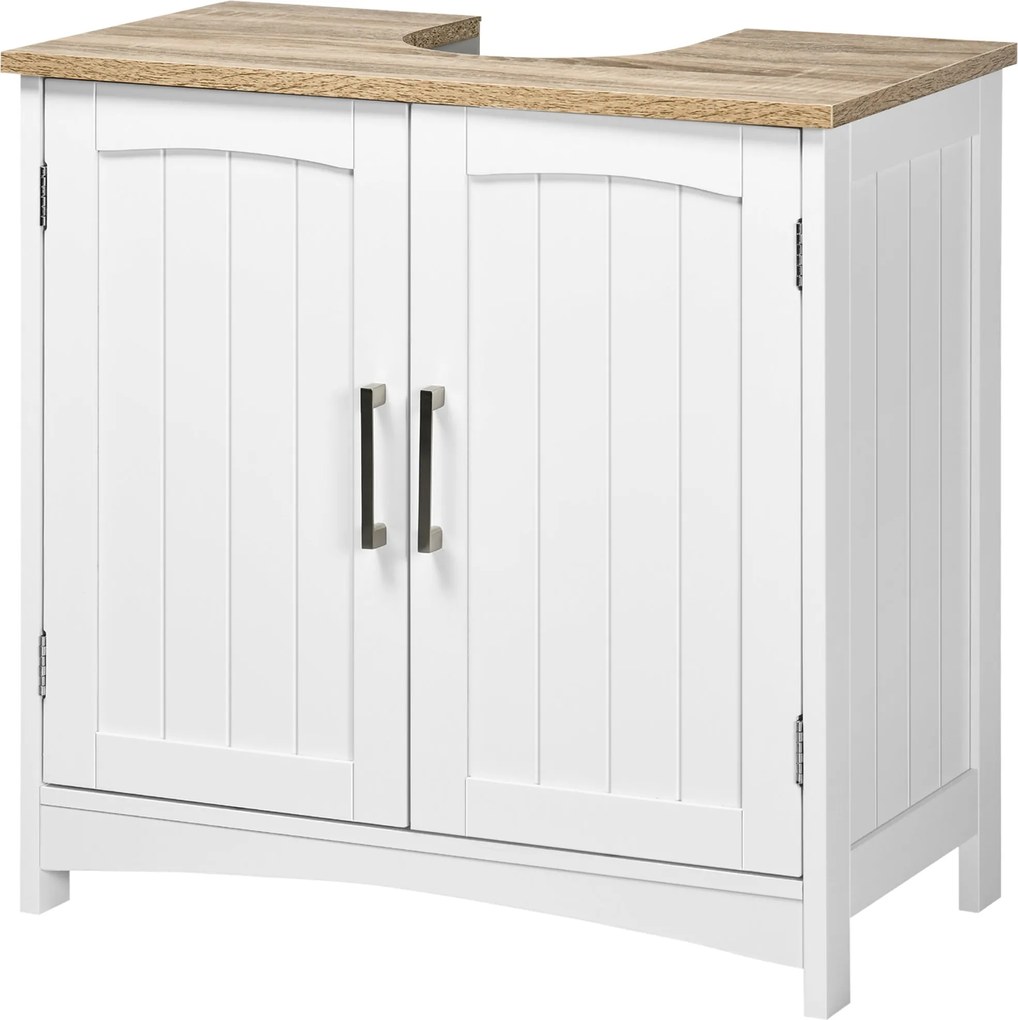 Kleankin Mosogató Alatti Szekrény Fürdőszobai Padló Szekrény 2 Ajtóval és Állítható Belső Polccal Modern Stílusban, Terhelhetőség 40 kg, 60x30x60 cm |