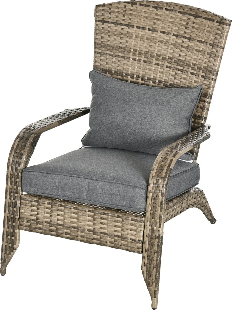 Outsunny Adirondack Kerti Szék Kartámasszal és Párnákkal, Rattan és Acél Szék Beltéri és Kültéri Használatra, 64x80x90 cm, Sötétszürke | Aosom