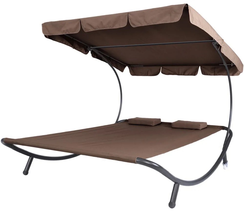 Kétszemélyes napozóágy árnyékolóval-sötét barna