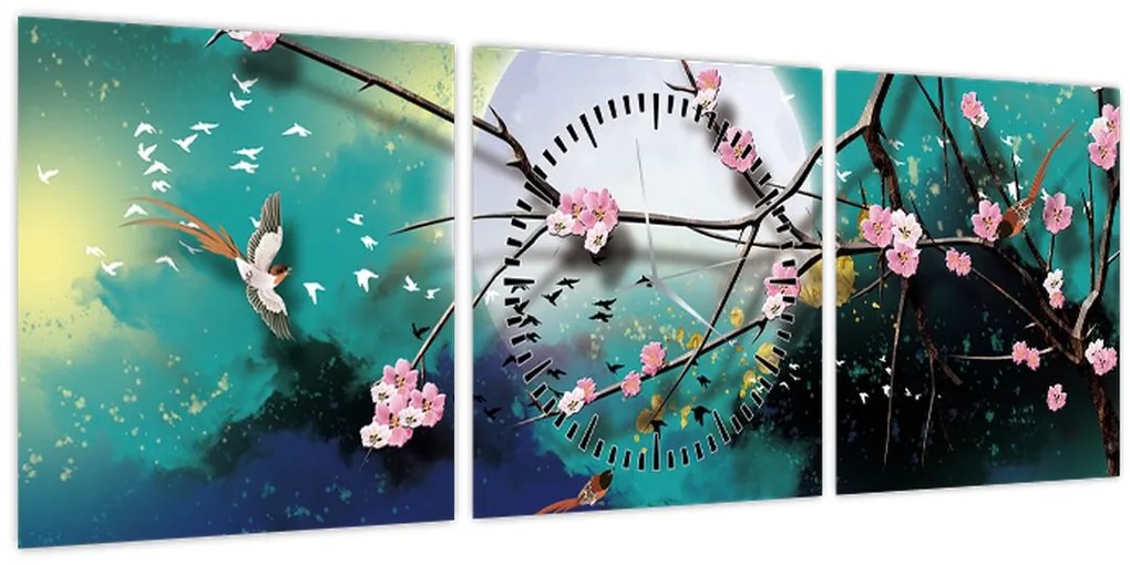 Kép - Fa, grafika (órával) (90x30 cm)