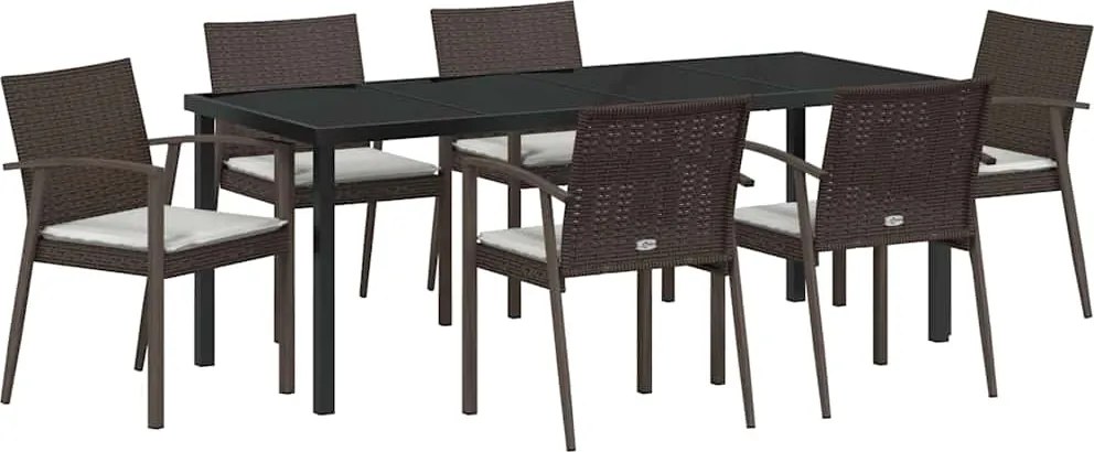 vidaXL Kert étkező szett 7 pcs Barna és fekete PE Rattan