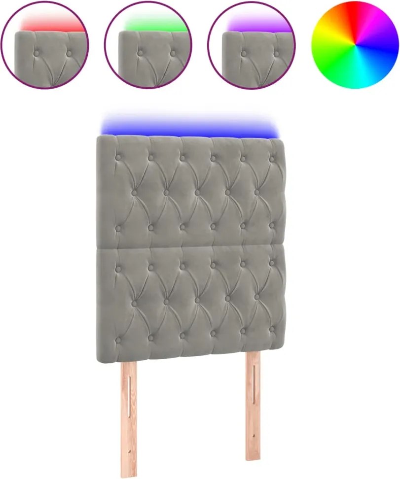 vidaXL világosszürke bársony LED-es fejtámla 80x7x118/128 cm