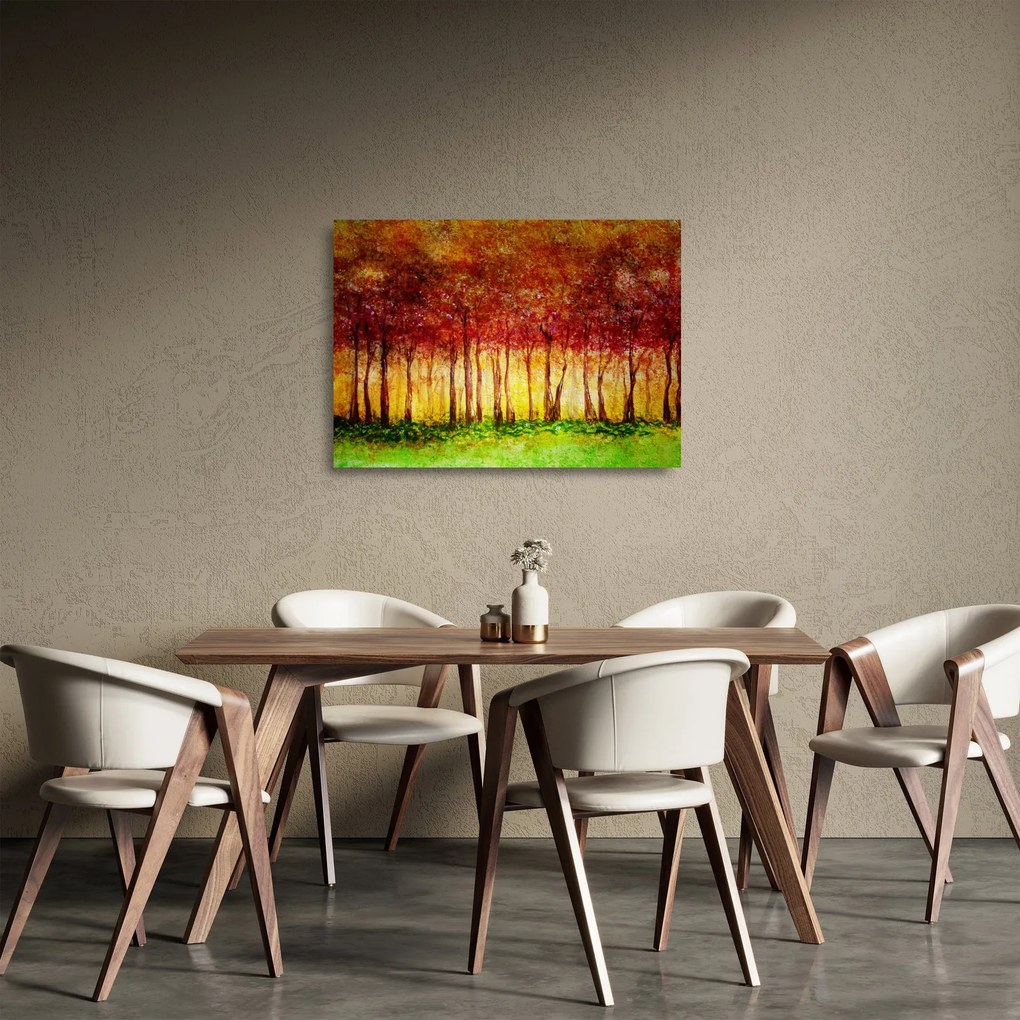 Kép - Lombhullató erdő festménye (üvegen) (70x50 cm)