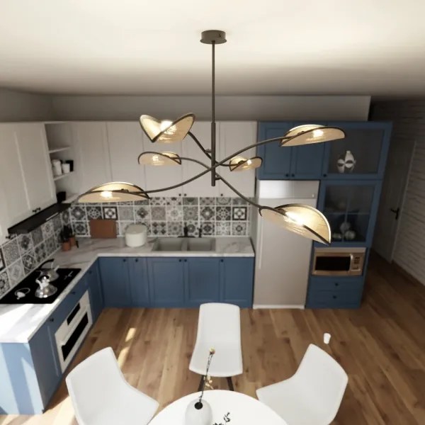 Csillár rúdon LOTUS 6xE14/10W/230V fekete/bézs