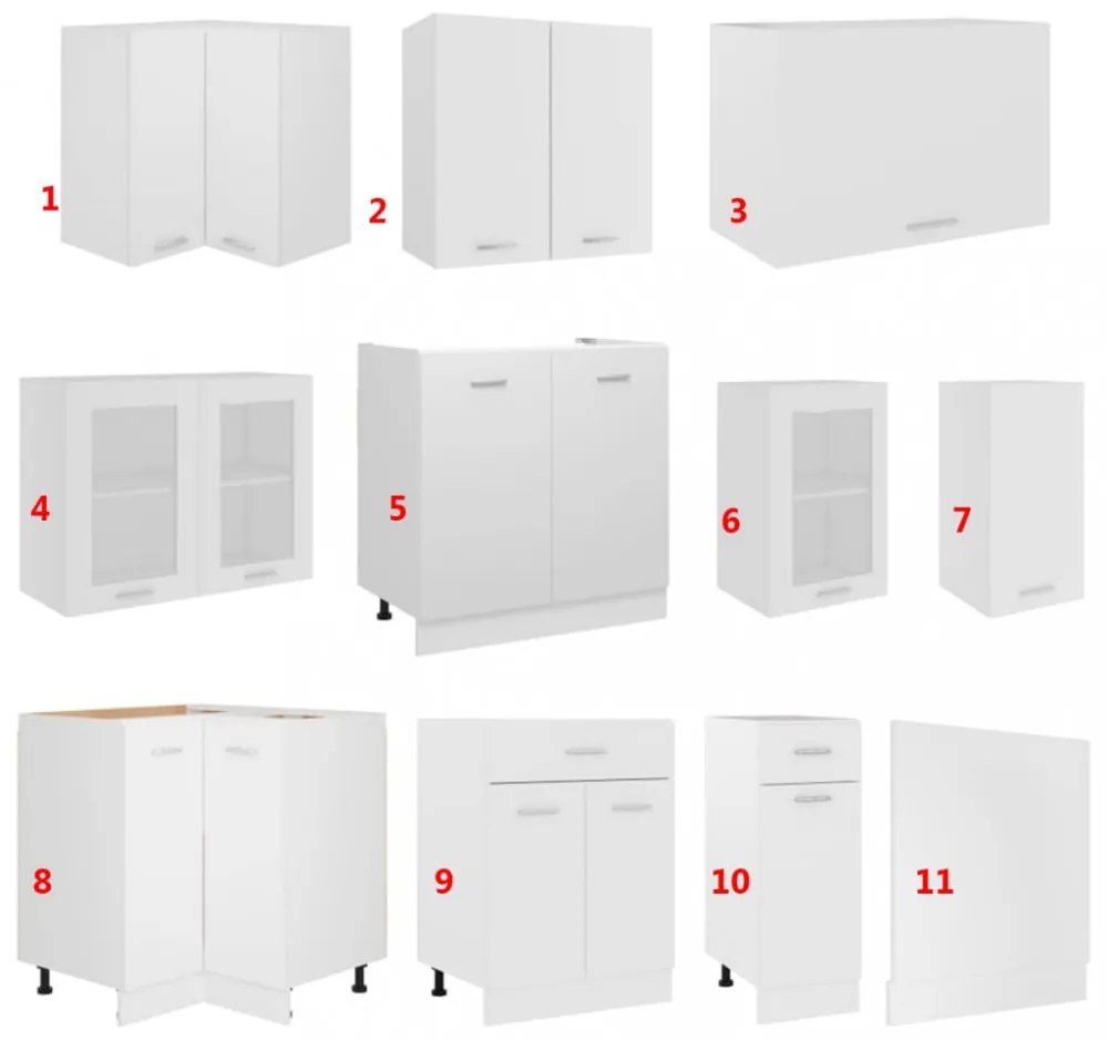 Lyon 11 részes fehér forgácslap konyhai szekrénygarnitúra