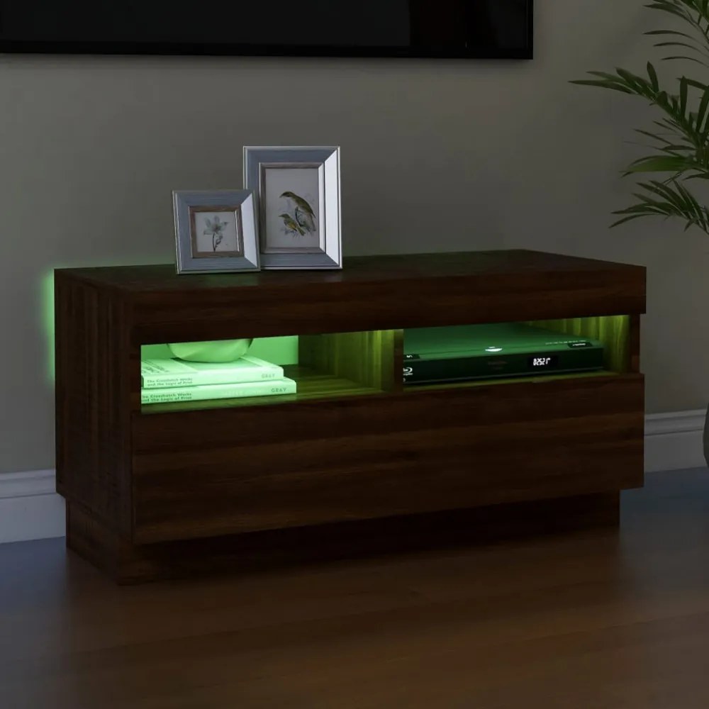 barna tölgyszínű TV-szekrény LED-világítással 80 x 35 x 40 cm