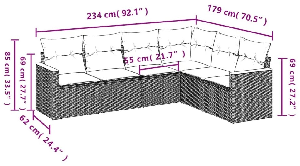 6 részes szürke polyrattan kerti ülőgarnitúra párnákkal