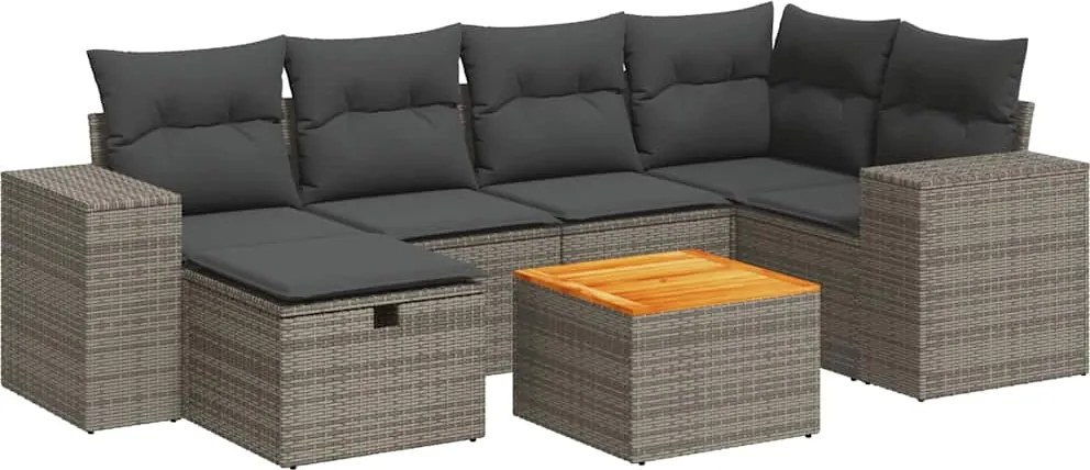 vidaXL 7 részes szürke polyrattan kerti ülőgarnitúra párnákkal