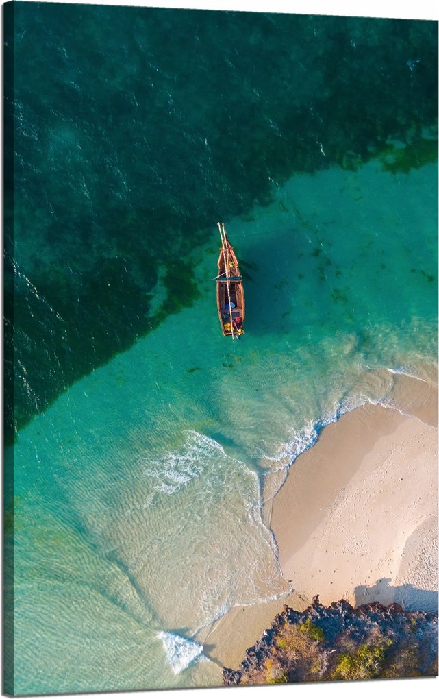 Vászonkép Víz Tengerpart Természet Csónak Meleg 50x80 cm Ideális ajándék