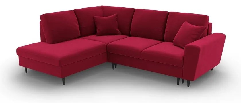 Piros bársony kinyitható tárolóhelyes sarokkanapé (bal oldali-L alakú) Kyoto – Cosmopolitan Design