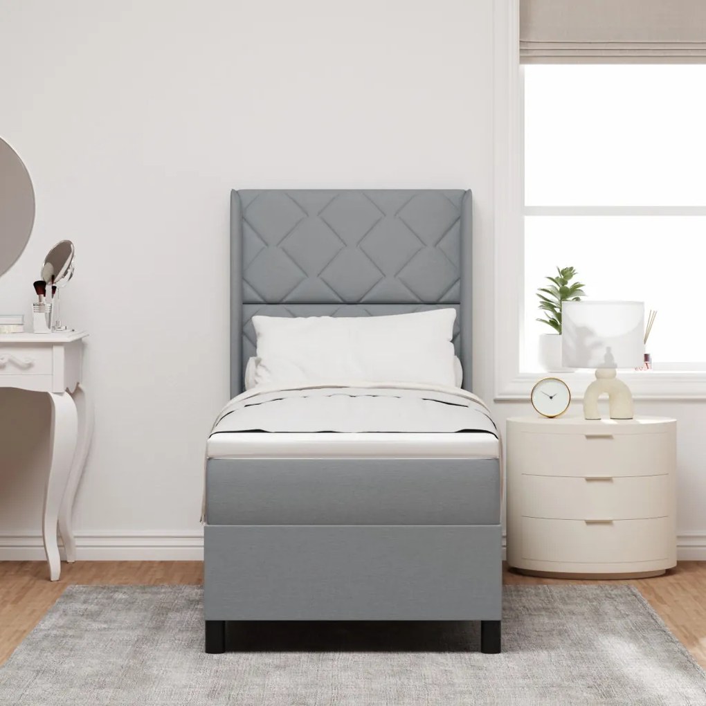 Boxspring Ágy Matraccal és LED Fénnyel Szürke 90x190 cm Szövet