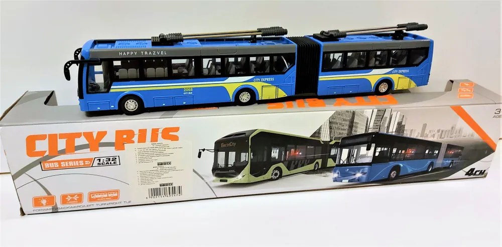 36 Cm Rc Távirányítós Csuklós Trolibusz 3.7V Lítium Akkuval1:32 Méretarány Busz