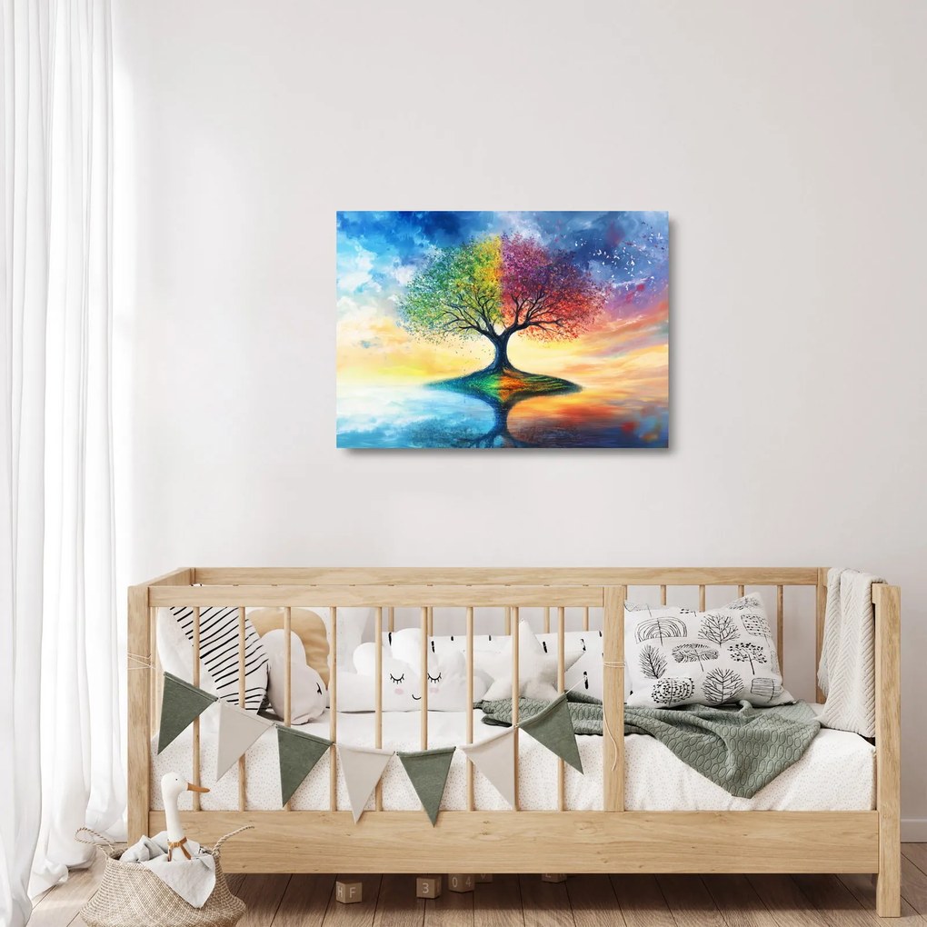 Üveg kép – Évszakok festett fája (70x50 cm)
