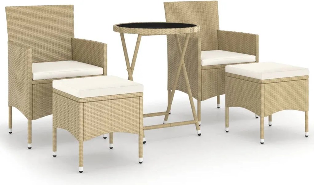 vidaXL 5 részes bézs polyrattan és edzett üveg kerti bisztrószett