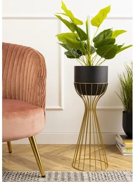 Fém virágcserép LOFT 56x20 cm arany/fekete