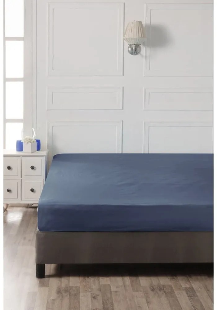 Sötétkék gumis pamut lepedő 140x200 cm – Mijolnir